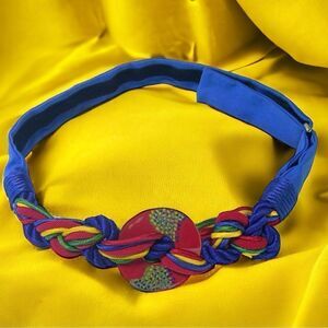 Vintage 80s 90s Braided Cord Bright Red Metal Enameled Belt Rare